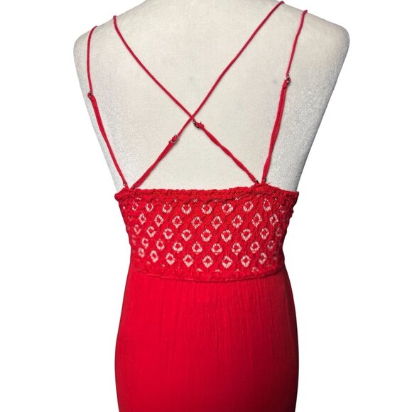 NEW Free People Size S Adella Maxi Slip Dress Sleeveless Boho Crochet Lace Red - Picture 4 of 15